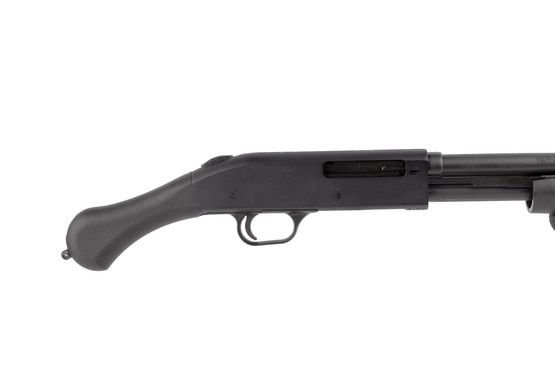 The mossberg 590 shockwave .410 caliber firearm with shockwave grip features a sling loop for retention